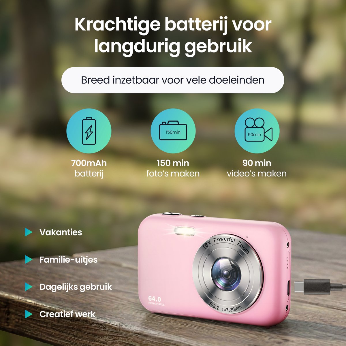 Siltcon® Digitale Camera - Full HD - 64 MP - Fotocamera - Mini Camera - Fototoestel - Vlog Camera voor Kinderen - Compact Camera - Foto & Video - 16x Zoom - Incl. 64GB SD – foto 8