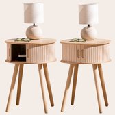 MISOU Nachtkastjes- Met Lade - Rond - Set van 2 - Modern - Hout - Slaapkamer - Bijzettafel - Neutraal - met Deuren - Beige - MDF - JULIET