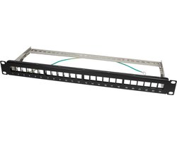 Panneau de brassage premium 19" TheLinq 1U pour 24 modules keystone (C6A) UTP et FTP - noir
