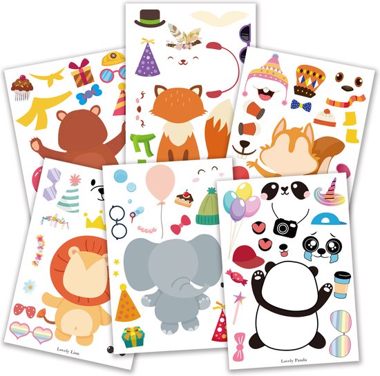 Puzzel Stickers - Zelf Gezichten Maken en Aankleden - Dieren - Leeuw,  Eekhoorn, Panda,... | bol.com