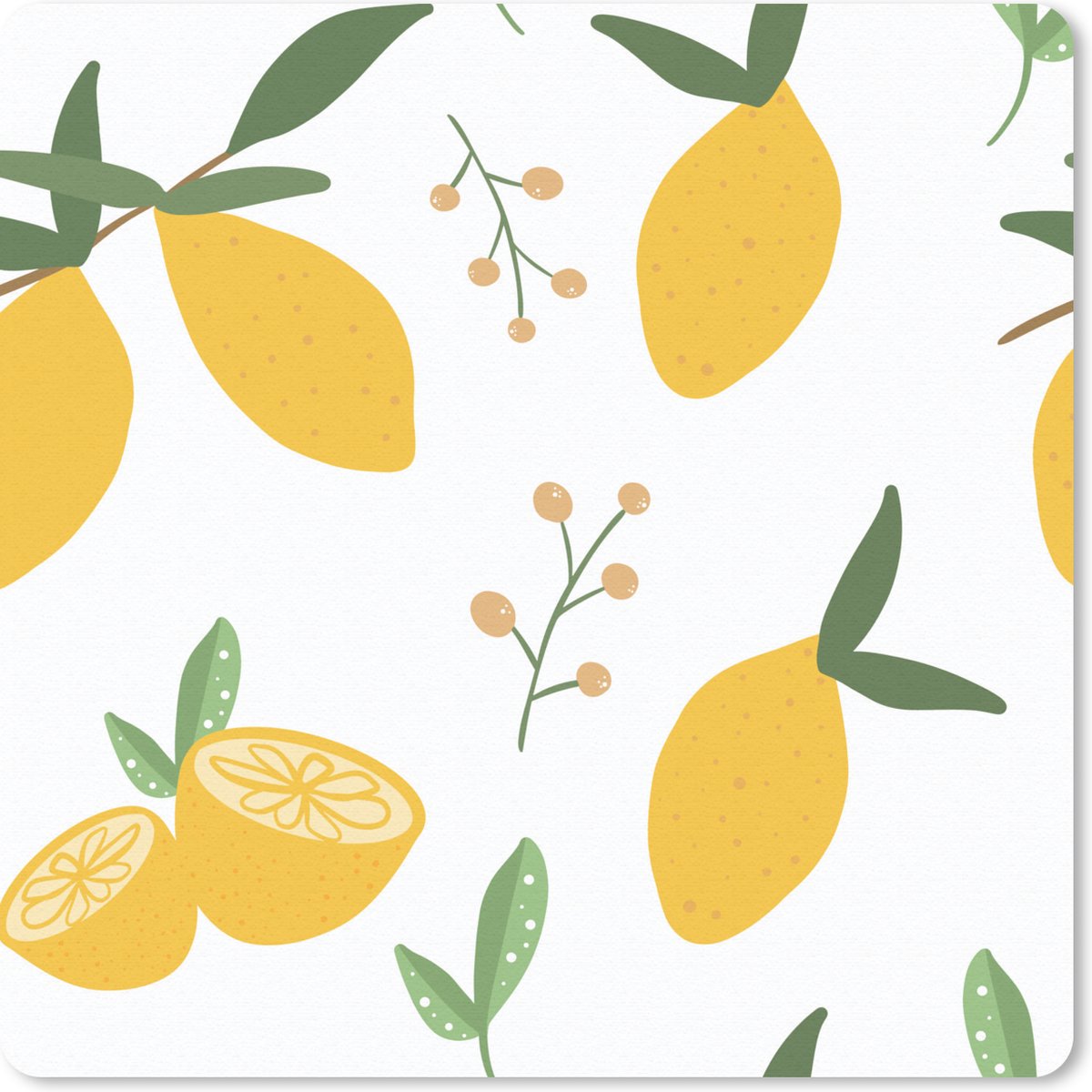 Muismat 30x30 cm - Mousepad Citroen - Fruit - Patronen - Wit - Muismatten