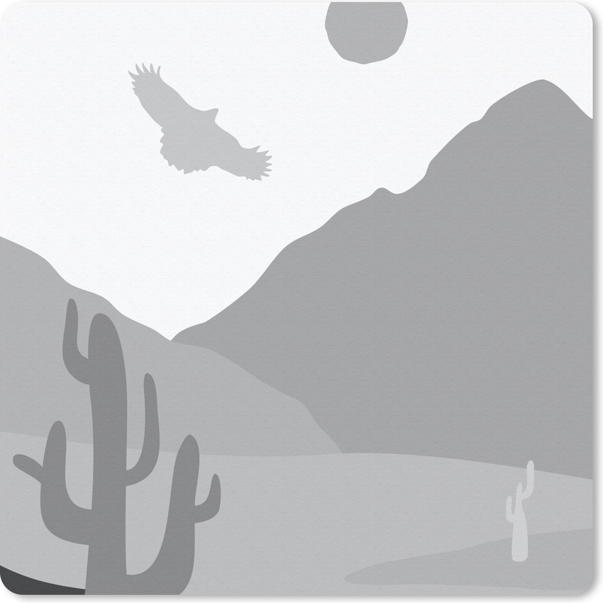 Muismat 30x30 cm - Mousepad Illustratie - Cactus - Havik - Zwart - Wit - Muismatten