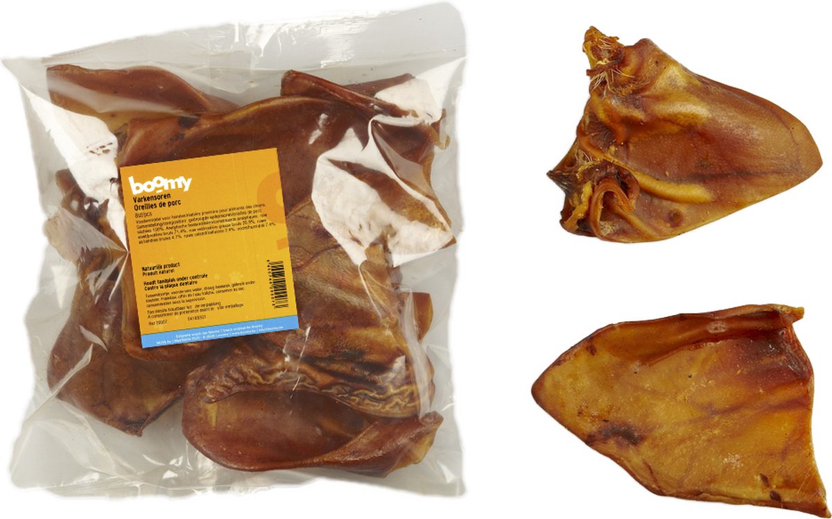 Boomy - Varkensoren - Hondensnacks - 100% natuurlijke gedroogde vleessnacks – Kauwsnacks voor honden – Hondensnoepjes - 8 stuks