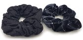 Set van 2 haarscrunchies zwart met glitter