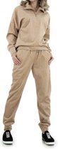 Dames huispak/vrijetijdspak rib velours met kraag en ritsje M 38-40 khaki