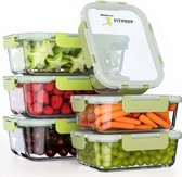 FITPREP® glazen voedsel opslag containers 12-delige set [6 Opslag Containers + 6 Deksels] Premium glazen containers met deksels en levenslange houdbaarheid deksel - Perfect voor Maaltijden pr