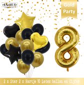 Cijfer Ballon 8 Jaar Black & Gold Boeket * Hoera 8 Jaar Verjaardag Decoratie Set van 15 Ballonnen * 80 cm Verjaardag Nummer Ballon * Snoes * Verjaardag Versiering * Kinderfeestje*
