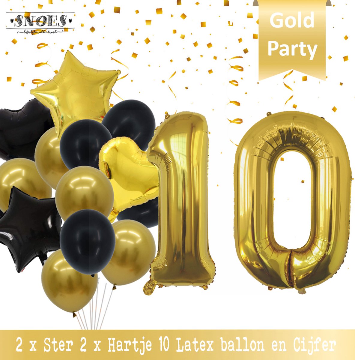 Fissaly® 10 Ans Décoration' Anniversaire - Ballons - Garçon & Fille - Zwart  et Or