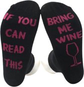 Wijn Sokken - If you can read this bring me wine - Sokken met tekst - Wine Socks - Wijn Cadeau - Wijnsokken - Zwart / Roze