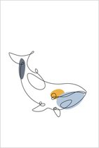 Poster - lijntekening - walvis – kinderkamer - wanddecoratie - 50x70 cm