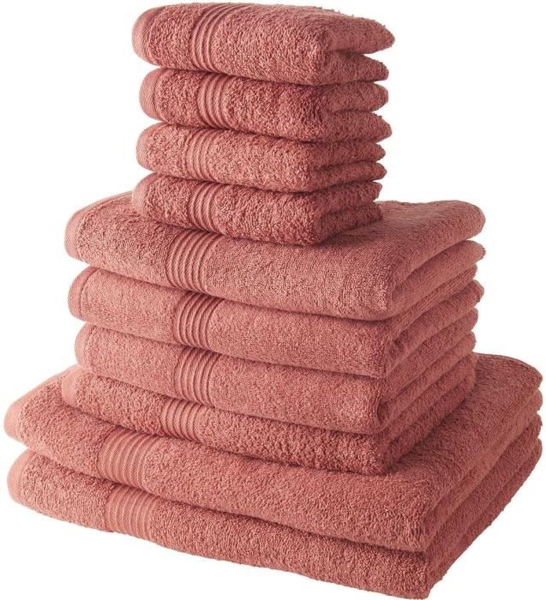 TODAY Set van 4 gastendoekjes 30x50 cm + 4 badhanddoeken 50x100 cm + 2 badhanddoeken 70x130 cm 100% terracotta katoen