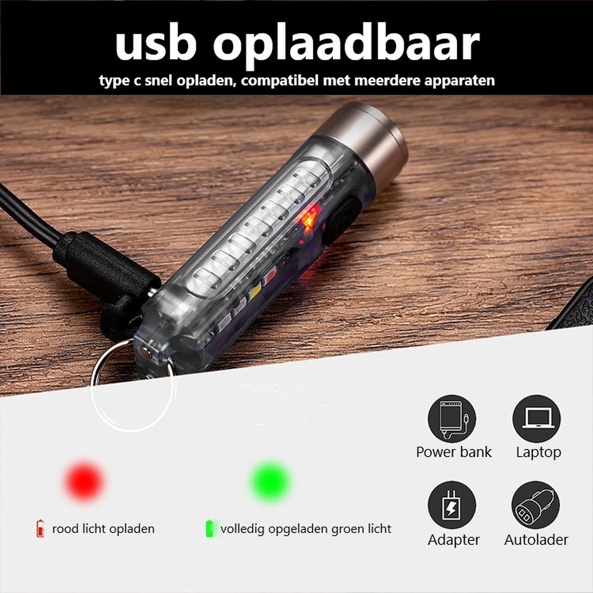 Trizand Tactische LED zaklamp 1500 lumen zwart aluminium met zoom, USB