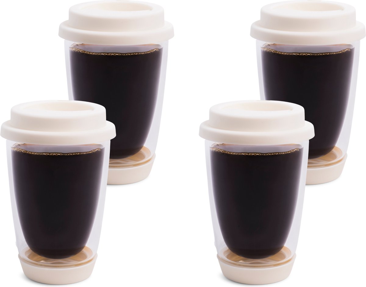 Beansome - Dubbelwandige koffieglazen to go - 350 ml - 4 stuks