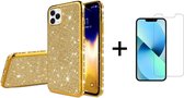 Apple iPhone 13 Pro Max Back Cover Telefoonhoesje | Glitter | TPU Hoesje | Goud + 1x Screenprotector