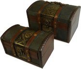 Houten Koloniale Kistjes met Reliëfpatroon set van 2 - (bxhxd): ca. 18cm x 10,5cm x 11cm