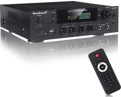 Sunbuck HiFi Versterker - SD/MP3/USB - Hifi Bluetooth Eindversterker - 2x Mic - CD/DVD - AUX - Speaker output- Incl. Afstandsbediening - 25 x 25 x 7cm - Zwart