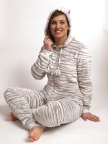 Cocodream dames onesie fleece | MAAT M | Zebra | zilvergrijs