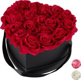 Relaxdays flowerbox - rozen box - zwart - hart - rozen in doos bloemendoos - 18 rozen - rood