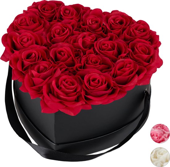 Relaxdays flowerbox - rozen box - zwart - hart - rozen in doos bloemendoos  - 18 rozen... | bol.com