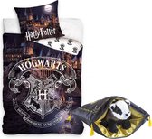 Harry Potter Dekbedovertrek Hogwarts - Eenpersoons - 140 x 200 cm - katoen - Jongens meisjes dekbed - incl. Zweinstein school Huffle Puff Sierkussen