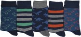 Jongens sokken 5-PACK - ruimte haaien -blauw/groen/oranje - maat 27/30 - 80% katoen - naadloos aan de teen