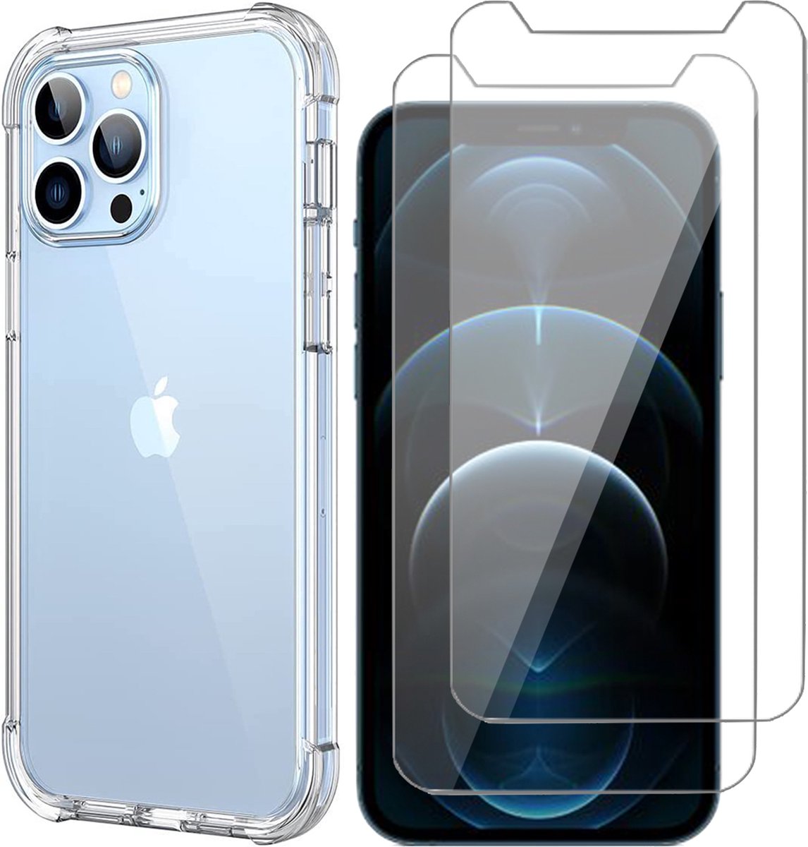 Hoesje geschikt voor iPhone 12 Pro Max - Transparant Hoes - 2x Screen Protector Gehard Glas Beschermglas Tempered Glass Screenprotector