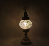 Turkse Lamp - Wit Mozaïek Lamp - Tafellamp - Marokkaanse Lamp - Oosterse Lamp - Recht  Hoog model -  bol diameter Ø  12 cm - Hoogte 42 cm - Authentiek - Handmade - Kleurrijk -