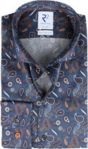 R2 Amsterdam - Overhemd Paisley Print Donkerblauw - 38 - Heren - Modern-fit