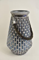 Oneiro’s Luxe lantaarn JUG Blauw/Grijs – ø 30cm – metaal - kaarsenhouder – waxinelicht houder - windlicht - decoratie - naturel – tuindecoratie – relief