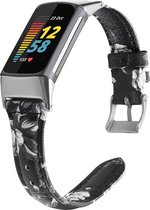 Bracelet cuir noir Grey Flower adapté pour Fitbit Charge 5