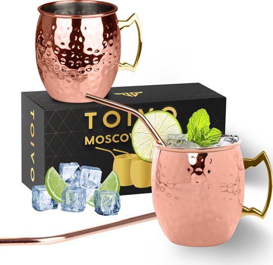Toivo Moscow Mule Bekers - Brons - 500 ml - Inclusief RVS Rietjes -  Cocktailglas -... | bol.com