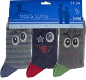 Jongens sokken multipack - katoen 6 paar - henri - maat 35/38 - assortiment grijs-blauw/ naadloos
