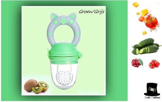 Bob Online ™ - Groen Baby Fruitspeen en Bijtring in- een met Medium Speen - Fruitzuiger – Groen Fruit Fopspeen voorkomt verstikking - Kinderbestek - Babyvoeding - Fruitspeen - Babyspeen voor groenten en fruit – Green Baby Fruit Pacifier