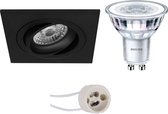 LED Spot Set - Pragmi Borny Pro - GU10 Fitting - Inbouw Vierkant - Mat Zwart - Kantelbaar - 92mm - Philips - CorePro 827 36D - 4.6W - Warm Wit 2700K