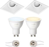 Pragmi Zano Pro - Inbouw Vierkant - Mat Wit - Kantelbaar - 93mm - Philips Hue - LED Spot Set GU10 - White Ambiance - Bluetooth