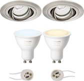 Pragmi Alpin Pro - Inbouw Rond - Mat Nikkel - Kantelbaar - Ø92mm - Philips Hue - LED Spot Set GU10 - White Ambiance - Bluetooth