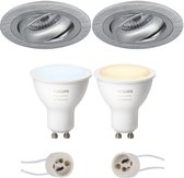 Pragmi Alpin Pro - Inbouw Rond - Mat Zilver - Kantelbaar Ø92mm - Philips Hue - LED Spot Set GU10 - White Ambiance - Bluetooth