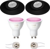 Pragmi Nivas Pro - Inbouw Rond - Mat Zwart - Trimless - Kantelbaar - Ø150mm - Philips Hue - LED Spot Set GU10 - White and Color Ambiance - Bluetooth