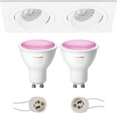 Pragmi Borny Pro - Inbouw Rechthoek Dubbel - Mat Wit - Kantelbaar - 175x92mm - Philips Hue - LED Spot Set GU10 - White and Color Ambiance - Bluetooth