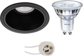 LED Spot Set - Prima Minko Pro - GU10 Fitting - Inbouw Rond - Mat Zwart - Verdiept - Ø90mm - Philips - SceneSwitch 827 36D - 1.5W-5W - Warm Wit 2200K-2700K - Dimbaar