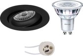 LED Spot Set - Prima Delton Pro - GU10 Fitting - Inbouw Rond - Mat Zwart - Kantelbaar - Ø82mm - Philips - CorePro 827 36D - 4W - Warm Wit 2700K - Dimbaar