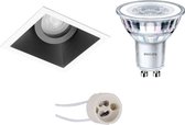 LED Spot Set - Proma Zano Pro - GU10 Fitting - Inbouw Vierkant - Mat Zwart/Wit - Kantelbaar - 93mm - Philips - CorePro 830 36D - 3.5W - Warm Wit 3000K