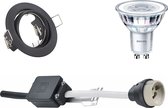 LED Spot Set - GU10 Fitting - Inbouw Rond - Mat Zwart - Kantelbaar Ø83mm - Philips - CorePro 827 36D - 4.6W - Warm Wit 2700K
