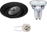 LED Spot Set - Proma Uranio Pro - GU10 Fitting - Inbouw Rond - Mat Zwart - Kantelbaar - Ø82mm - Philips - MASTER 927 36D VLE - 3.7W - Warm Wit 2200K-2700K - DimTone Dimbaar