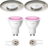 Proma Luno Pro - Waterdicht IP65 - Inbouw Rond - Mat Nikkel - Ø82mm - Philips Hue - LED Spot Set GU10 - White and Color Ambiance - Bluetooth