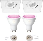 Proma Nivas Pro - Inbouw Vierkant - Mat Wit - Trimless - Kantelbaar - 150mm - Philips Hue - LED Spot Set GU10 - White and Color Ambiance - Bluetooth