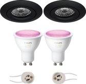 Luxino Uranio Pro - Inbouw Rond - Mat Zwart - Kantelbaar - Ø82mm - Philips Hue - LED Spot Set GU10 - White and Color Ambiance - Bluetooth