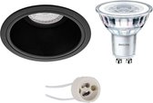 LED Spot Set - Pragmi Minko Pro - GU10 Fitting - Inbouw Rond - Mat Zwart - Verdiept - Ø90mm - Philips - CorePro 830 36D - 4W - Warm Wit 3000K - Dimbaar - BSE