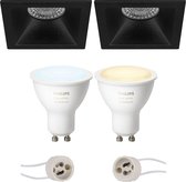 Pragmi Pollon Pro - Inbouw Vierkant - Mat Zwart - Verdiept - 82mm - Philips Hue - LED Spot Set GU10 - White Ambiance - Bluetooth - BSE