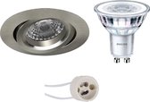 LED Spot Set - Pragmi Aerony Pro - GU10 Fitting - Inbouw Rond - Mat Nikkel - Kantelbaar - Ø82mm - Philips - CorePro 830 36D - 3.5W - Warm Wit 3000K - BES LED